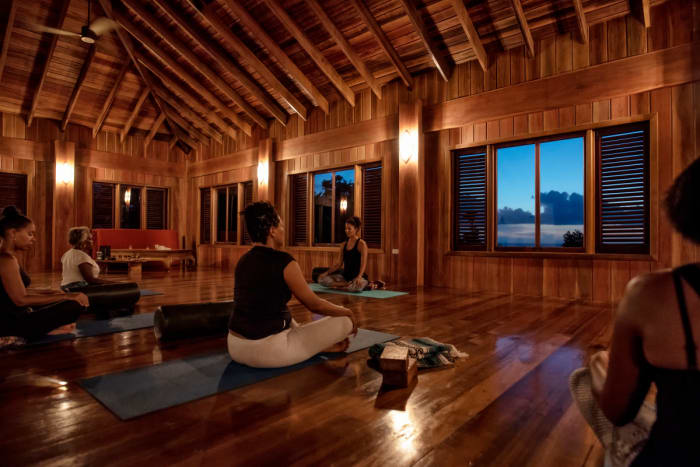 A yoga class at Jungle Bay Dominica.